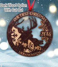 CHRISTMAS ORNAMENTS Our First Christmas Ornament Deer Wood Married Mr & Mrs Personalized Christmas Ornament, 1st Christmas Ornaments Newlywed Gift Idea Wedding