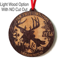 CHRISTMAS ORNAMENTS Our First Christmas Ornament Deer Wood Married Mr & Mrs Personalized Christmas Ornament, 1st Christmas Ornaments Newlywed Gift Idea Wedding