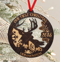 CHRISTMAS ORNAMENTS Our First Christmas Ornament Deer Wood Married Mr & Mrs Personalized Christmas Ornament, 1st Christmas Ornaments Newlywed Gift Idea Wedding