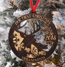 CHRISTMAS ORNAMENTS Our First Christmas Ornament Deer Wood Married Mr & Mrs Personalized Christmas Ornament, 1st Christmas Ornaments Newlywed Gift Idea Wedding