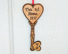 CHRISTMAS ORNAMENTS Our FIRST Home Key Ornament Personalized House Custom Wood Key Ornament Couples Housewarming Home Decor First Christmas in Our New Home Gift