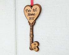 CHRISTMAS ORNAMENTS Our FIRST Home Key Ornament Personalized House Custom Wood Key Ornament Couples Housewarming Home Decor First Christmas in Our New Home Gift