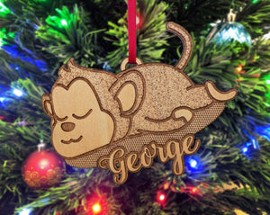 CHRISTMAS ORNAMENTS Personalized Wooden Monkey Ornament for Birthday Parties Decor Holiday Gift Stocking Stuffer Baby Boy Baby Girl Animal Lover Gifts Custom