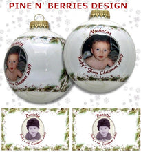 CHRISTMAS ORNAMENTS Pine and Berries Personalized Glass Photo Ball Ornament