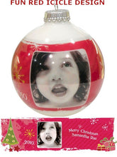CHRISTMAS ORNAMENTS Red Icicle Personalized Glass Photo Ball Ornament