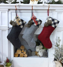 CHRISTMAS STOCKINGS 20 Inch Buffalo Plaid Check Cuff Personalized Embroidered or with Cutout Wood Name Tag Christmas Stockings Family Xmas