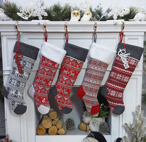 CHRISTMAS STOCKINGS 21 Inch Nordic Knit Stockings Personalized Embroidered or with Cutout Wood Name Tag Christmas Stockings Family Xmas 2022