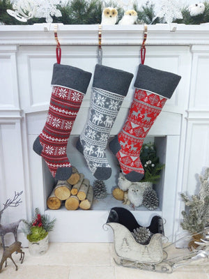 CHRISTMAS STOCKINGS 21 Inch Nordic Knit Stockings Personalized Embroidered or with Cutout Wood Name Tag Christmas Stockings Family Xmas 2022