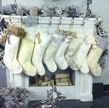 CHRISTMAS STOCKINGS 22" Ivory White Personalized Christmas Stockings Gold Silver Grey Knit Plush Embroidered or Cutout Wood Name Tag -Custom Xmas Stocking Decor