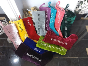 CHRISTMAS STOCKINGS 22" Large Personalized Christmas Stockings - Red Gold Green Silver Sea Foam Velvet Modern Boot - Christmas Stocking Embroidered with Names