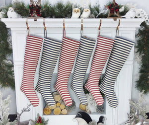 CHRISTMAS STOCKINGS Blue Stripe Tassels Blue Cottage Stripe Personalized Christmas Stockings with Wooden Name Tags or Embroidered Customization