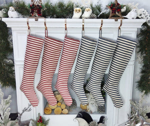 CHRISTMAS STOCKINGS Blue Stripe Tassels Blue Cottage Stripe Personalized Christmas Stockings with Wooden Name Tags or Embroidered Customization