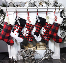 CHRISTMAS STOCKINGS Buffalo Check Plaid Red Black White Faux Fur Lodge Deer Bear Snowflake Personalized Christmas Stockings Family Xmas 2022