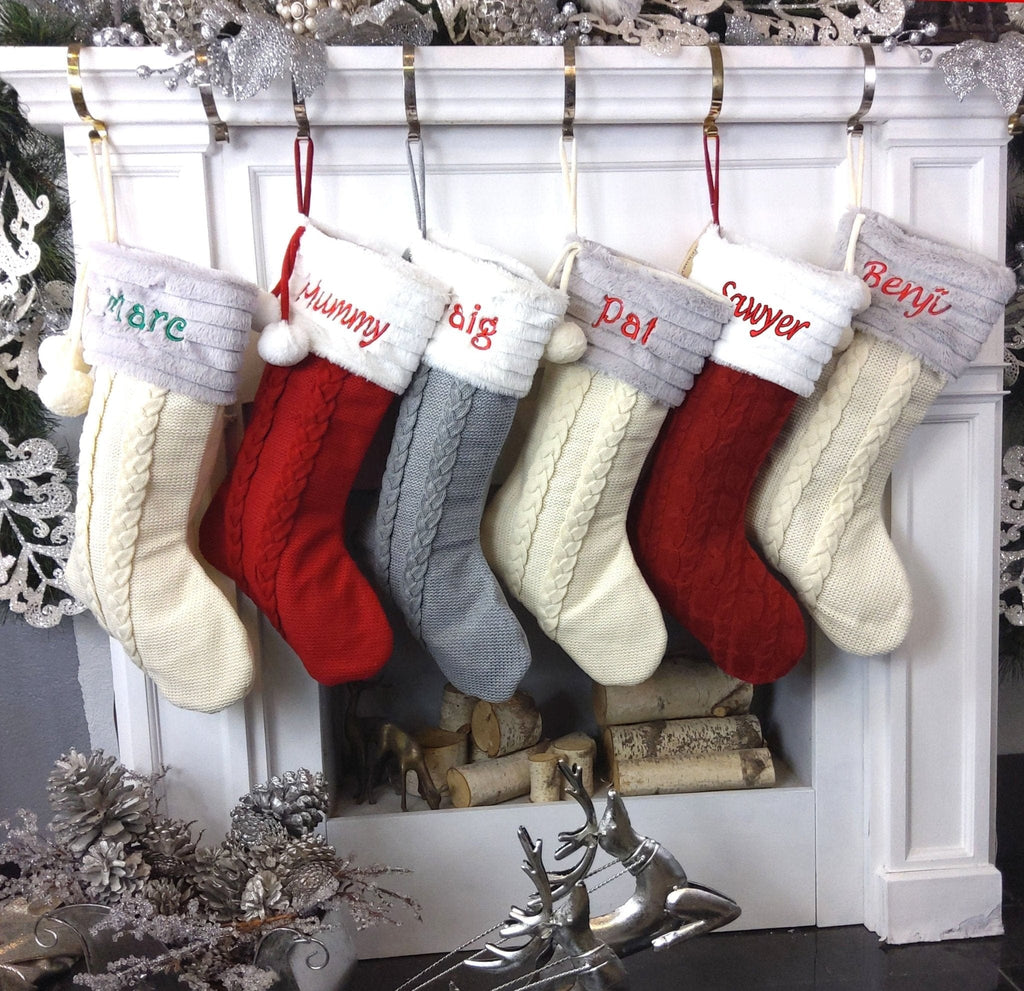 Personalized Knitted Christmas Stockings Green White Red Intarsia