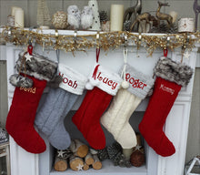 CHRISTMAS STOCKINGS Cable Knit Personalized Christmas Stockings - Plush Top & Pom Poms Name Embroidered - Red White Grey Bone Xmas Decor Family 2019