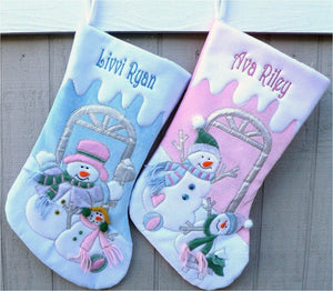 CHRISTMAS STOCKINGS Children's Large Christmas Snowman Personalized stocking with Melting Ice Cuff