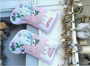 CHRISTMAS STOCKINGS Children's Large Christmas Snowman Personalized stocking with Melting Ice Cuff