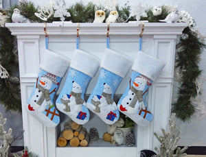CHRISTMAS STOCKINGS Children's Polar Bear, Baby Snowman, and Unicorn Christmas Snowman Personalized stocking with Applique