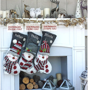 CHRISTMAS STOCKINGS Children's Snowman Personalized Stockings Burgundy Grey Cozy Winter Christmas Stockings for Kids Burgundy Red Gray Snowman Holiday Stockings
