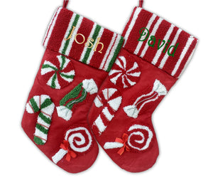 Christmas Candy Stockings - Red White Green ELF Lollipop Candy Cane Personalized Stockings for Kids Fun Children's Stockings for Holidays