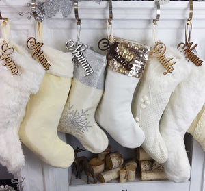 CHRISTMAS STOCKINGS Christmas Stocking Name Tags Personalized Stocking Wood Letters Custom Gold White Name Tags Christmas Rustic Country Farmhouse cutout Modern