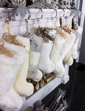 CHRISTMAS STOCKINGS Christmas Stocking Name Tags Personalized Stocking Wood Letters Custom Gold White Name Tags Christmas Rustic Country Farmhouse cutout Modern