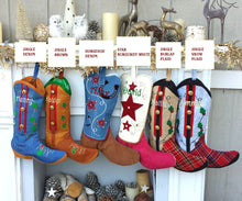 CHRISTMAS STOCKINGS Cowboy Boot Christmas Stockings Country Western Personalized with Embroidered Names or Monogram for Cowboys or Cowgirls