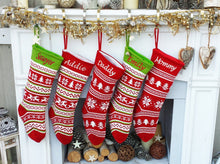CHRISTMAS STOCKINGS Fair Isle Personalized 19" Knitted Christmas Stockings Intarsia Red Green White Knit Modern Christmas Family Stockings for Holidays