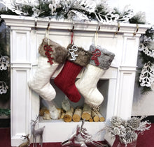 CHRISTMAS STOCKINGS Faux Fur Cuff Cable Knit Christmas Stockings Ivory Brown Grey Personalized with Cutout Wood Name Tag Custom Xmas 2021 Stocking Decor