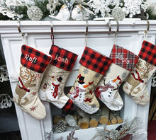 CHRISTMAS STOCKINGS Festive Reindeer 3 Snowmen Cardinals Personalized Christmas Stockings Christmas Plaid Buffalo Check Burlap Country Kids & Family Xmas 2022