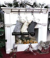 CHRISTMAS STOCKINGS Grey Off White Cable Knit Christmas Stockings with Faux Fur Cuff Personalized with Cutout Wood Name Tag Custom Family Holiday 2022