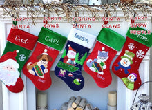 CHRISTMAS STOCKINGS Happy Snowman Embroidered Christmas Stockings - Santa Personalized, Monogram Name Personalized Stockings for Kids Festive Red White Green