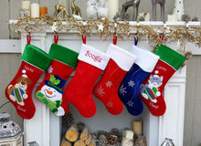 CHRISTMAS STOCKINGS Happy Snowman Embroidered Christmas Stockings - Santa Personalized, Monogram Name Personalized Stockings for Kids Festive Red White Green