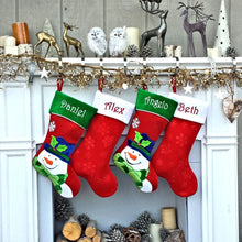 CHRISTMAS STOCKINGS Happy Snowman Embroidered Christmas Stockings - Santa Personalized, Monogram Name Personalized Stockings for Kids Festive Red White Green
