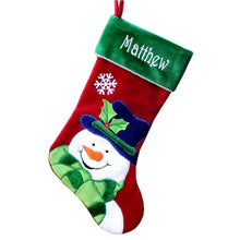 CHRISTMAS STOCKINGS Happy Snowman Embroidered Christmas Stockings - Santa Personalized, Monogram Name Personalized Stockings for Kids Festive Red White Green