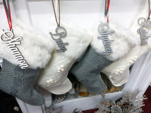 CHRISTMAS STOCKINGS Ivory 20 Inch Cable Knit Christmas Stockings with Faux Fur Cuff Personalized with Cutout Wood Name Tag Custom Family Holiday 2022
