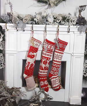 CHRISTMAS STOCKINGS Knit Christmas Stockings - Red White - Reindeer or Snowflake Design Scandinavian Nordic Modern Holiday Theme Minimalist Look Custom Long