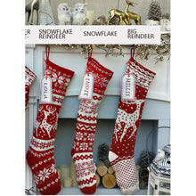 CHRISTMAS STOCKINGS Knit Christmas Stockings - Red White - Reindeer or Snowflake Design Scandinavian Nordic Modern Holiday Theme Minimalist Look Custom  Long