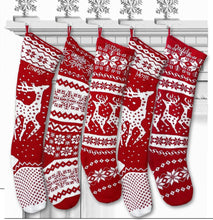 CHRISTMAS STOCKINGS Knit Christmas Stockings - Red White - Reindeer or Snowflake Design Scandinavian Nordic Modern Holiday Theme Minimalist Look Custom  Long