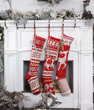 CHRISTMAS STOCKINGS Knit Christmas Stockings - Red White - Reindeer or Snowflake Design Scandinavian Nordic Modern Holiday Theme Minimalist Look Custom  Long