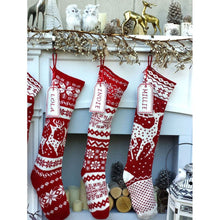 CHRISTMAS STOCKINGS Knit Christmas Stockings - Red White - Reindeer or Snowflake Design Scandinavian Nordic Modern Holiday Theme Minimalist Look Custom  Long