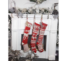 CHRISTMAS STOCKINGS Knit Christmas Stockings - Red White - Reindeer or Snowflake Design Scandinavian Nordic Modern Holiday Theme Minimalist Look Custom  Long