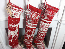 CHRISTMAS STOCKINGS Knit Christmas Stockings - Red White - Reindeer or Snowflake Design Scandinavian Nordic Modern Holiday Theme Minimalist Look Custom  Long