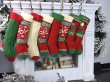 CHRISTMAS STOCKINGS Knitted Christmas Stockings Red Ivory Green Cable Knit Family with Pets Cat Mouse Dog Bone  JOY LOVE NOEL Personalize Embroider Family Xmas