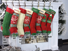 CHRISTMAS STOCKINGS Knitted Christmas Stockings Red Ivory Green Cable Knit Family with Pets Cat Mouse Dog Bone  JOY LOVE NOEL Personalize Embroider Family Xmas