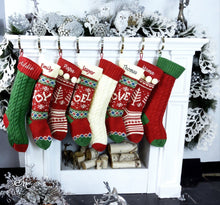 CHRISTMAS STOCKINGS Knitted Christmas Stockings Red Ivory Green Cable Knit Family with Pets Cat Mouse Dog Bone  JOY LOVE NOEL Personalize Embroider Family Xmas