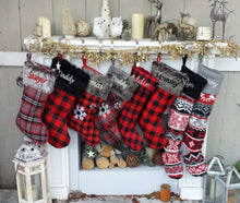 CHRISTMAS STOCKINGS Large Personalized Knitted Christmas Stockings Black Red Grey White Intarsia Fair Isle Nordic Modern Christmas Stocking Decor for Holidays