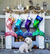 CHRISTMAS STOCKINGS Mermaid Tail Flip Sequin Christmas Stocking Reversible Girls Ladies Pink Purple Aqua Green Gold Silver Mermaid Christmas Party Decor Gift