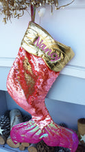 CHRISTMAS STOCKINGS Mermaid Tail Flip Sequin Christmas Stocking Reversible Girls Ladies Pink Purple Aqua Green Gold Silver Mermaid Christmas Party Decor Gift