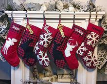 CHRISTMAS STOCKINGS Modern Buffalo Check Plaid Red White Black Personalized Christmas Stockings Buck Deer Moose Snowflake Family Xmas 2020
